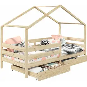 Lit cabane ENA - IDIMEX - Simple montessori 90 x 190 cm - Avec 2 tiroi... pas cher
