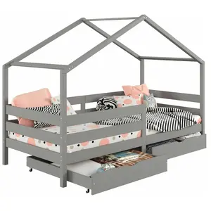 Lit cabane - IDIMEX - ENA - Pin massif lasuré gris - 90x190 cm - Avec ... pas cher