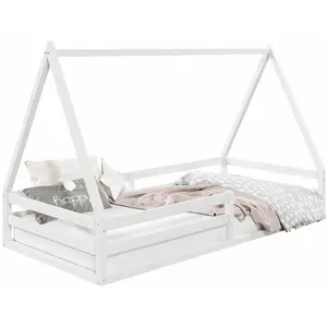 Lit cabane - IDIMEX - SILA - En pin massif - 90x190 cm - Blanc pas cher