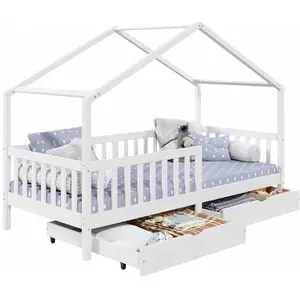 Lit cabane - IDIMEX - ELEA - Pin massif lasuré blanc - 90 x 200 cm - A... pas cher