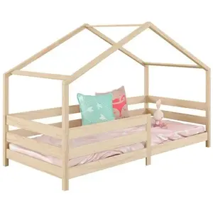Idimex Lit cabane RENA lit simple pour enfant montessori 90 x 190 cm, avec barrières de protection, en pin massif à la finition naturelle pas cher