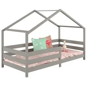 Lit cabane - IDIMEX - RENA - Pin massif lasuré gris - 90 x 190 cm
