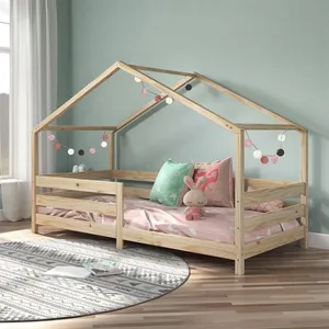 Lit cabane - IDIMEX - RENA - Pin massif - 90x200 cm - Barrières de pro... pas cher