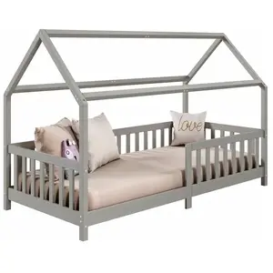 Lit cabane - IDIMEX - NINA - 90 x 200 cm - Gris - Bois massif pas cher