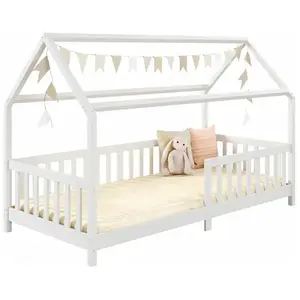 Lit cabane - IDIMEX - NINA - Bois massif - Blanc - 90x190 cm pas cher