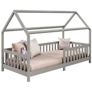 Lit cabane - IDIMEX - NINA - Bois massif - Gris - 90x190 cm pas cher