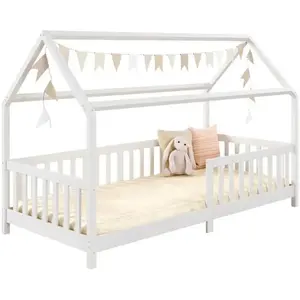 Lit cabane - IDIMEX - NINA - Bois massif - Blanc - 90 x 200 cm