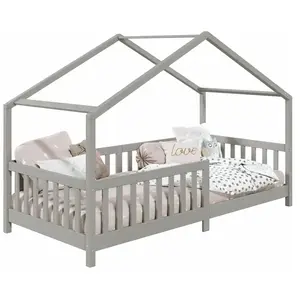 Idimex - Lit cabane lisan 90 x 200 cm, en pin massif lasuré gris