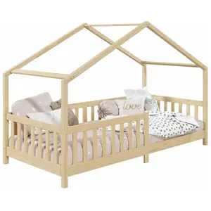 Lit cabane - IDIMEX - LISAN - Bois massif - 90 x 200 cm - Finition nat...