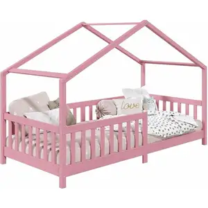 Lit cabane - IDIMEX - LISAN - Rose - 90x190 cm - En pin massif lasuré