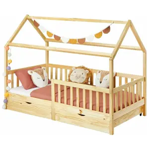 Lit cabane en bois NUNA avec rangement 2 tiroirs - IDIMEX - 90x200cm pas cher