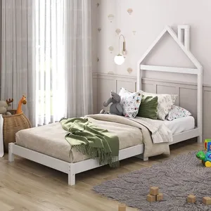 Idimex Lit enfant LIZ tête de lit en forme de maison, Lit au sol Montessori, Pour couchage 90 x 190 cm bois de pin massif, Blanc pas cher