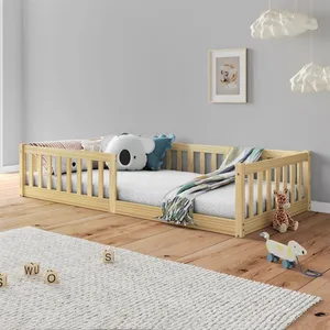 Idimex Lit enfant GUSTAVO lit au sol 90x190 cm d'inspiration Montessori, avec barrières de protection, en pin massif naturel