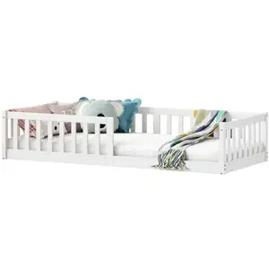Idimex Lit enfant gustavo type Montessori, couchage 90x190 cm, en pin massif lasuré blancVendu parcdiscount