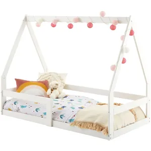 Idimex Lit cabane LUSIA 80x160 cm, lit simple 1 place pour bébé ou enfant de type Montessori, en pin massif lasuré blancVendu parcdiscount