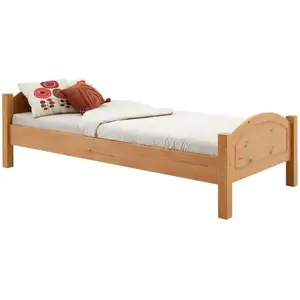 Idimex Lit simple en pin massif FLIMS 90 x 200 cm - couleur hêtre - avec tête et pied de lit arrondi pas cher
