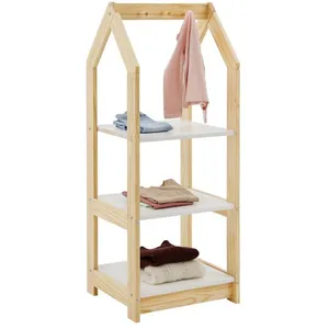Comparateur de prix : Idimex Étagère à vêtement enfant SALLY, garde-robe en pin massif montessori avec 3 étagères, penderie en bois couleur naturelle et blanc