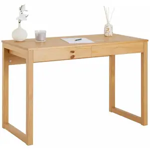 Idimex Bureau en bois avec 2 tiroirs NOAH, design scandinave, en pin massif coloris brun pas cher