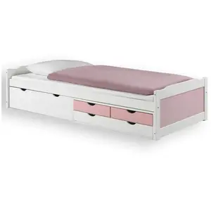 Idimex Lit fonctionnel rangements 90x200cm blanc rose pas cher