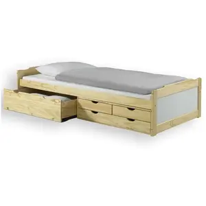 Idimex Lit fonctionnel rangements 90x200cm naturel blanc pas cher