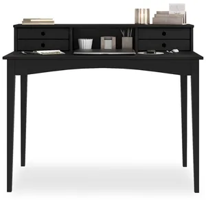 Idimex Bureau MILANO avec 4 tiroirs et 1 niche, en pin massif - Noir pas cher