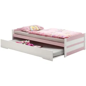 Idimex Lit gigogne lorena en pin massif, 90 x 200 cm, lasuré blanc et rose pas cher