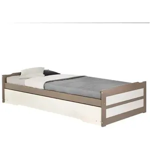 Idimex Lit gigogne LORENA 1 personne tiroir lit fonctionnel 90 x 190 cm pin massif lasuré taupe et blanc pas cher