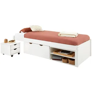 Idimex Lit fonctionnel SABRINA 90x190 cm, en pin massif lasuré blanc pas cher