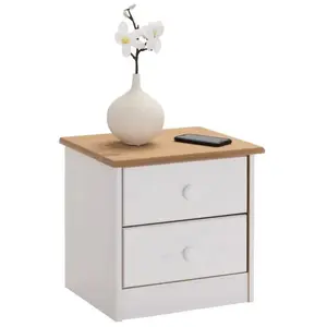Table de chevet - IDIMEX - RONDO - 2 tiroirs - Pin massif - Blanc et brun pas cher
