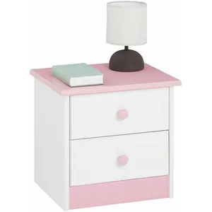Idimex Table de chevet RONDO pin massif lasuré blanc rose pas cher
