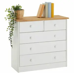 Commode de chambre - IDIMEX - RONDO - 5 tiroirs - Pin massif lasuré bl...Vendu parcdiscount