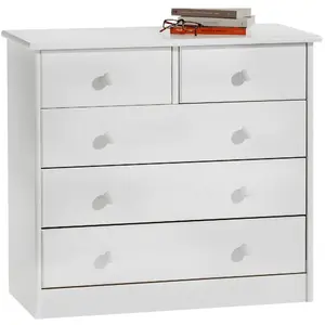 Idimex Commode RONDO 5 tiroirs pin massif lasuré blancVendu parcdiscount
