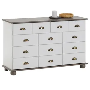 Idimex Commode apothicaire COLMAR en pin massif lasuré blanc et taupe avec 11 tiroirsVendu parcdiscount