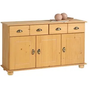Idimex Buffet COLMAR commode bahut vaisselier meuble bas rangement avec 2 tiroirs et 3 portes, en pin massif ciré pas cher