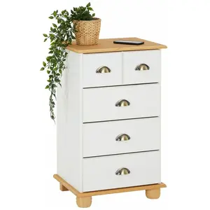 Idimex Commode COLMAR chiffonnier apothicaire rangement avec 4 tiroirs en pin massif lasuré blanc et brunVendu parcdiscount