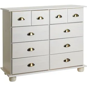 Idimex Commode COLMAR chiffonnier apothicaire rangement avec 8 tiroirs en pin massif lasuré blancVendu parcdiscount
