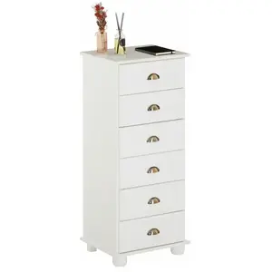 Idimex Chiffonnier COLMAR commode apothicaire avec 6 tiroirs de rangement, en pin massif lasuré blancVendu parcdiscount