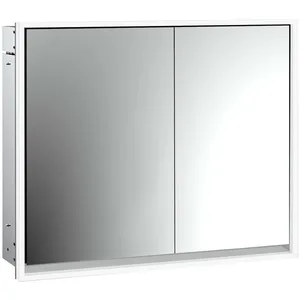 Emco, Armoire de toilette, loft armoire de toilette lumineuse, 800mm, 2 portes, modèle à encastrer, aluminium/miroir (84.30 x 17.50 x 73.30 cm)