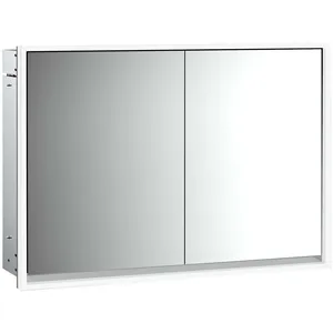 Emco, Armoire de toilette, loft armoire de toilette lumineuse, 1000mm, 2 portes, modèle à encastrer, aluminium/miroir (104.30 x 17.50 x 73.30 cm)