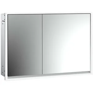 Emco, Armoire de toilette, loft armoire de toilette lumineuse, 1000mm, 2 portes, modèle à encastrer, aluminium/miroir (104.30 x 17.50 x 73.30 cm)