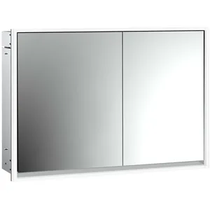 Emco, Armoire de toilette, loft armoire de toilette lumineuse, 1000mm, 2 portes, modèle à encastrer, aluminium/miroir (104.30 x 17.50 x 73.30 cm)