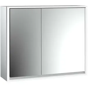 Emco, Armoire de toilette, loft armoire de toilette lumineuse, 800mm, 2 portes, modèle apparent, aluminium/miroir, 979805108 (84.40 x 17.50 x 73.30 cm)