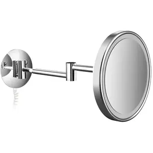 Emco, Miroir cosmétique, Miroir de rasage/cosme à LED PURE LED rond, 2 bras, 3 positions, capteur tactile chromé