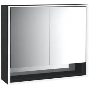 Emco, Armoire de toilette, loft armoire de toilette lumineuse avec compartiment inférieur, 800mm, 2 portes, modèle à encastrer (87.50 x 92 x 27 cm)