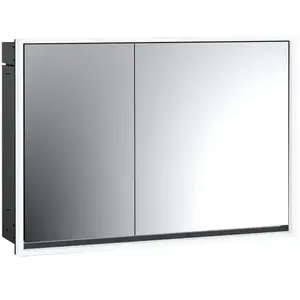 Emco, Armoire de toilette, loft armoire de toilette lumineuse, 1000mm, 2 portes, modèle à encastrer, noir/miroir, 979813315 (87.50 x 111.50 x 27 cm)