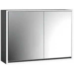 Emco, Armoire de toilette, loft armoire de toilette lumineuse, 1000mm, 2 portes, modèle apparent, noir/miroir, 979813316 (104.40 x 17.50 x 73.30 cm)