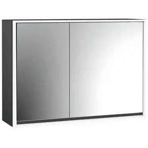 Emco, Armoire de toilette, loft armoire de toilette lumineuse, 1000mm, 2 portes, modèle apparent, noir/miroir, 979813314 (87.50 x 104.40 x 27 cm)