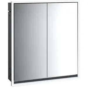 Emco, Armoire de toilette, loft armoire de toilette lumineuse, 600 mm, modèle à encastrer, noir/miroir, 979813305 (64.30 x 17.50 x 73.30 cm)