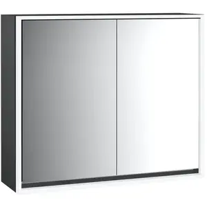 Emco, Armoire de toilette, loft armoire de toilette lumineuse, 800mm, 2 portes, modèle apparent, noir/miroir, 979813306 (84.40 x 17.50 x 73.30 cm)