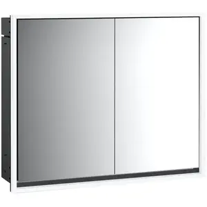 Emco, Armoire de toilette, loft armoire de toilette lumineuse, 800mm, 2 portes, modèle à encastrer, noir/miroir, 979813307 (84.30 x 17.50 x 73.30 cm)